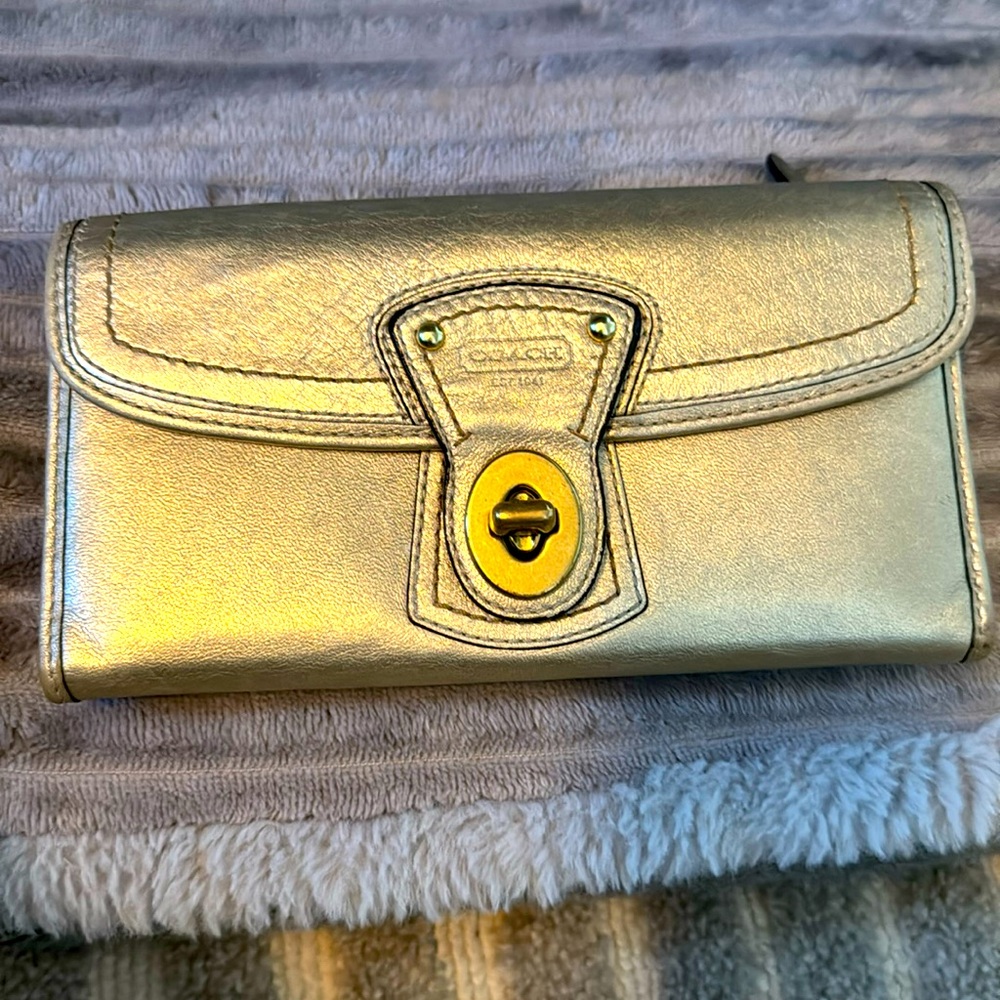 Coach Gold Metallic Turn lock leather Wallet